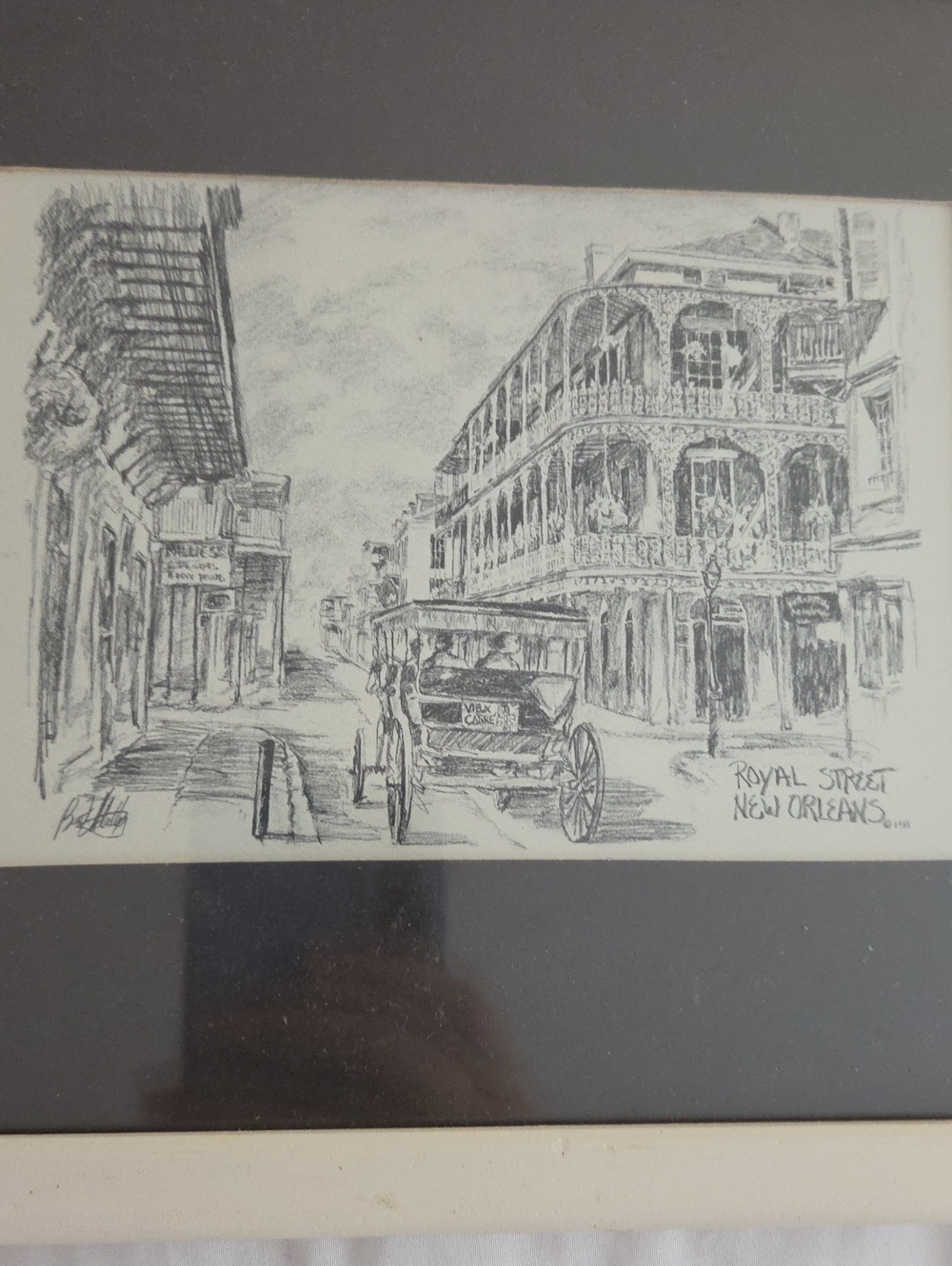 Royal Street New Orleans Sketch Art Print - Black & White